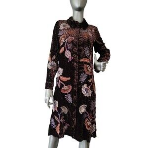 Johnny Was Gineva Embroidered Floral Velvet Button Down Shirt Dress Size Small